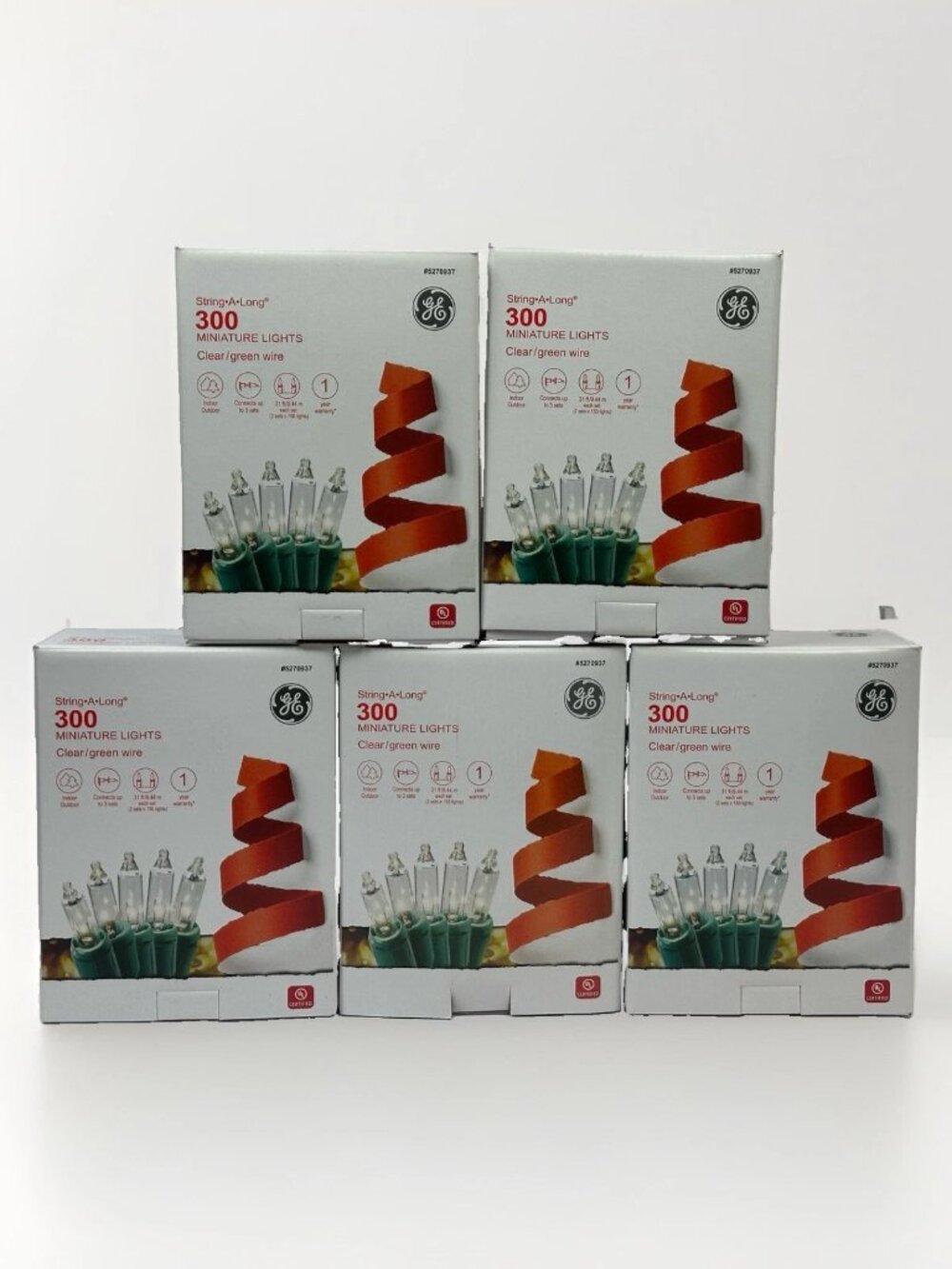NEW 5 Boxes - GE String-A-Long 300-Count Clear Incandescent Miniature Christmas